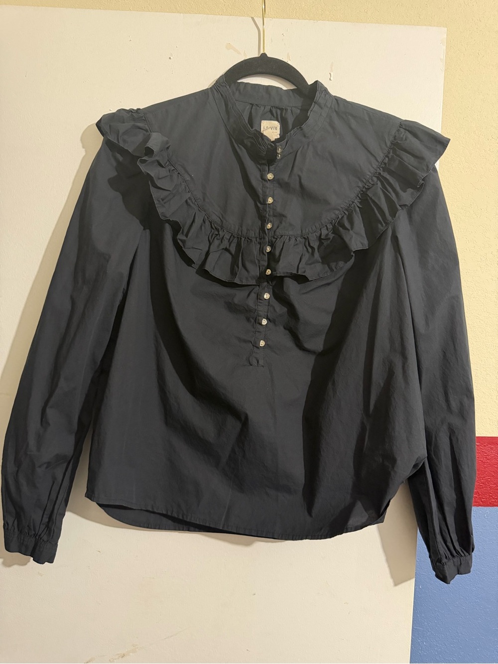 Black Ruffled Button-Front Blouse - Picture 2 of 5